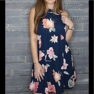 Navy Blue Floral Midi Dress